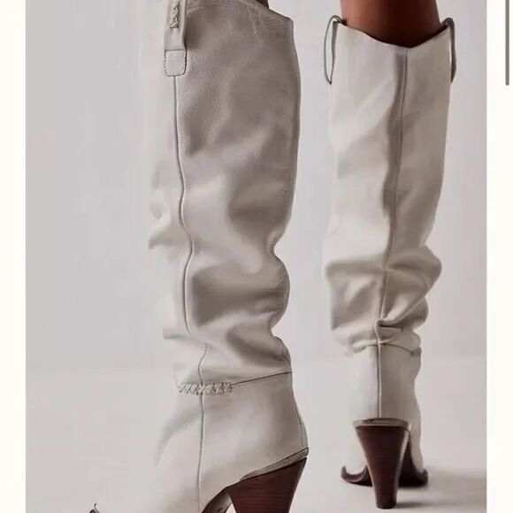 New Free People Stevie Boots Knee-High Tall White Leather EU 40 US 10 - Picture 2 of 8